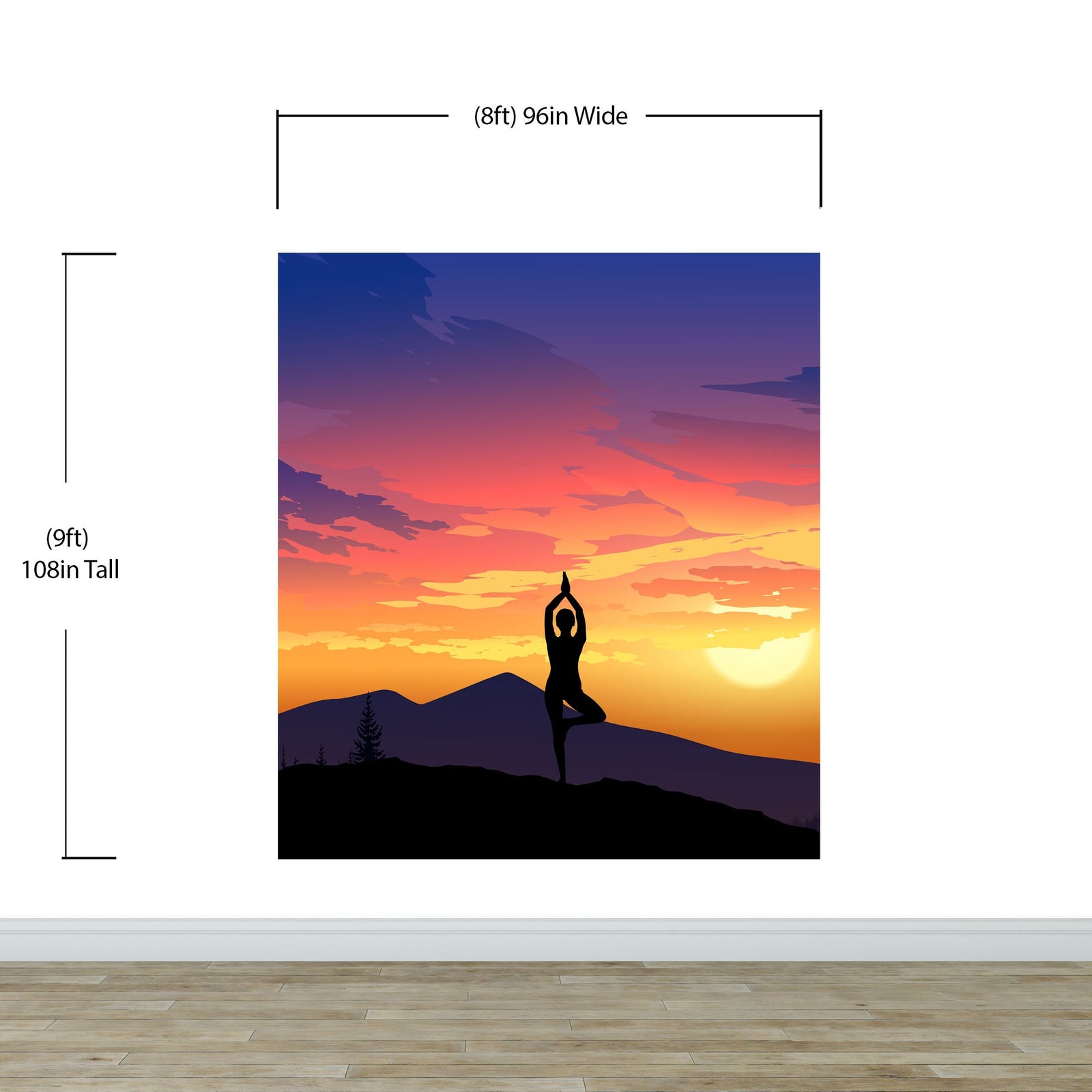 Yoga Meditating On Top of Mountain View Wall Mural. Calm Sunrise Design Peel and Stick Wallpaper. #6364