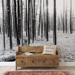 Black and White Forest Landscape Wall Mural. Peel and Stick Wallpaper. #6365