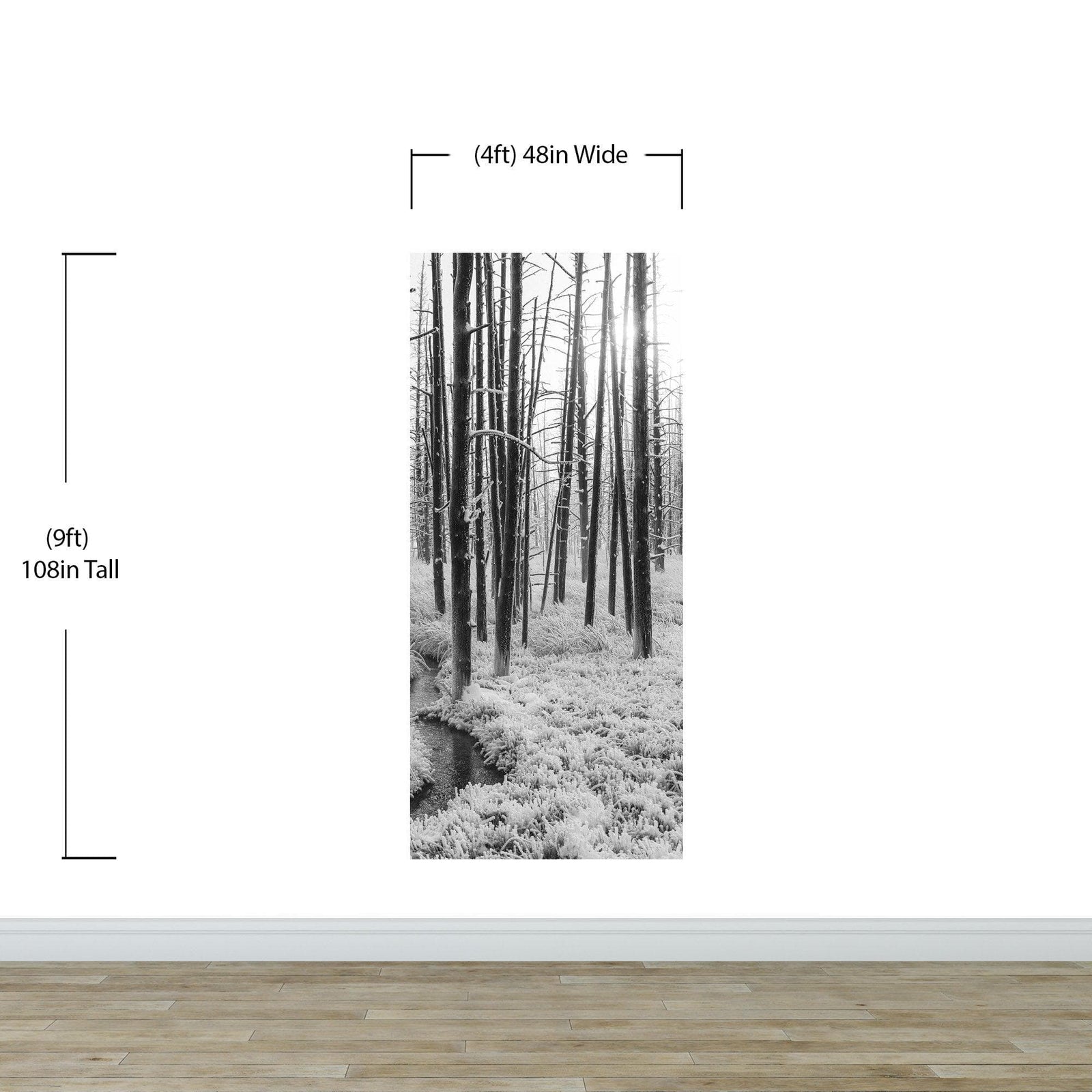 Black and White Forest Landscape Wall Mural. Peel and Stick Wallpaper. #6365