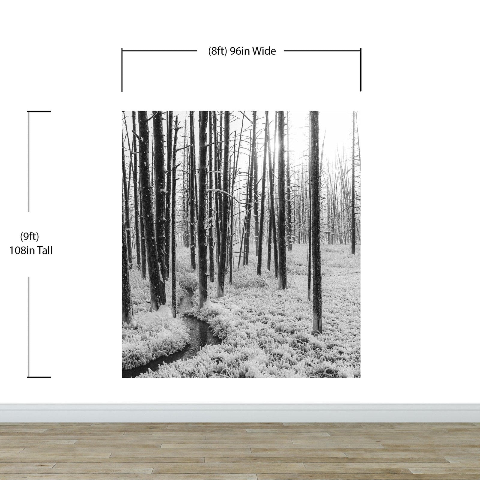 Black and White Forest Landscape Wall Mural. Peel and Stick Wallpaper. #6365