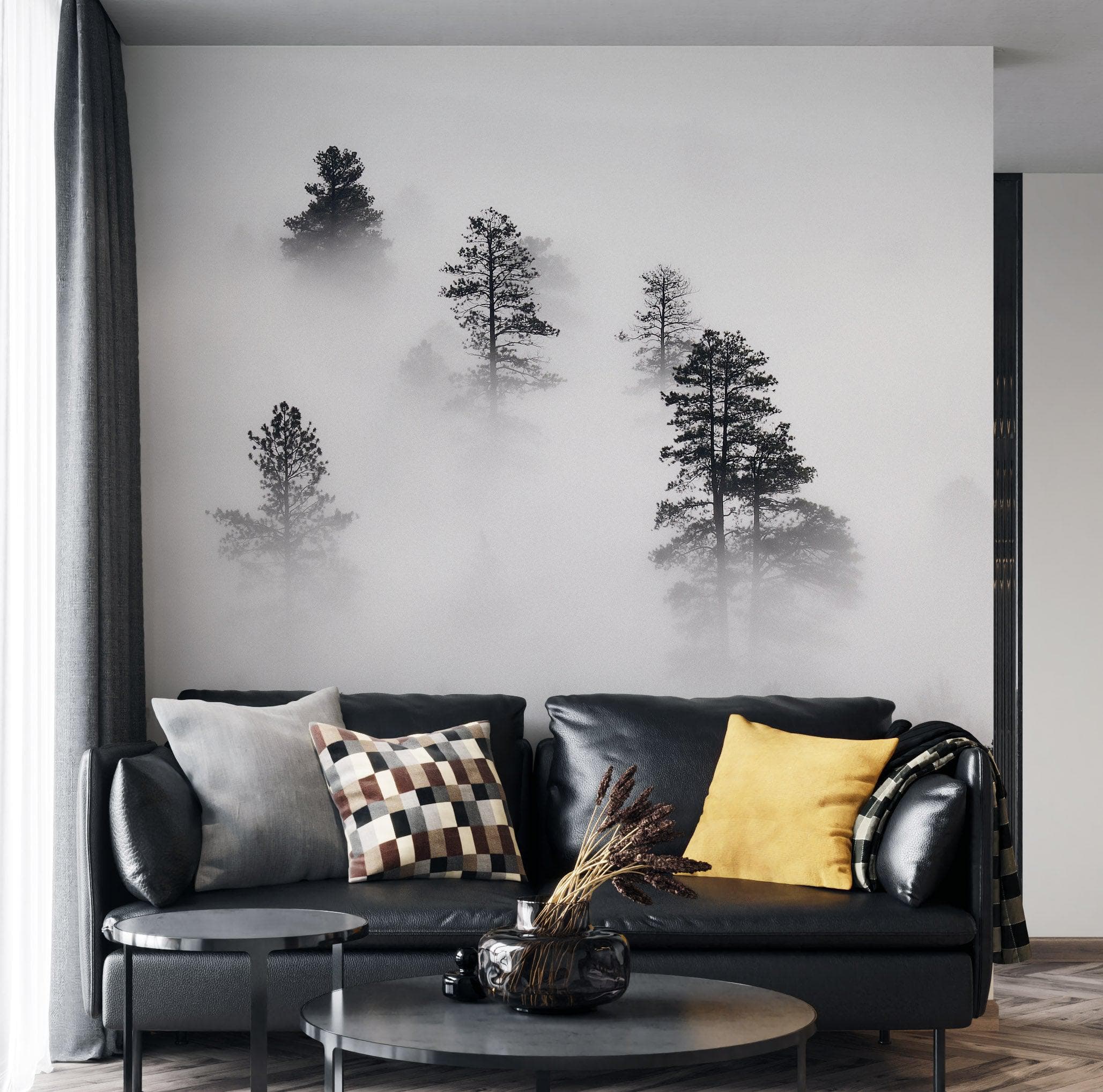 Foggy Forest Wallpaper Black and White Wall Mural. #6368
