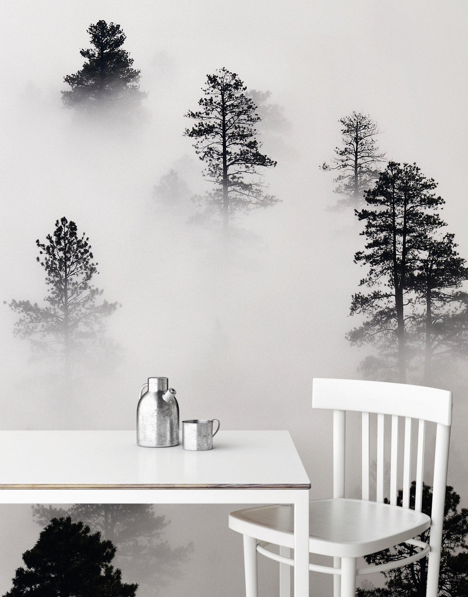 Foggy Forest Wallpaper Black and White Wall Mural. #6368