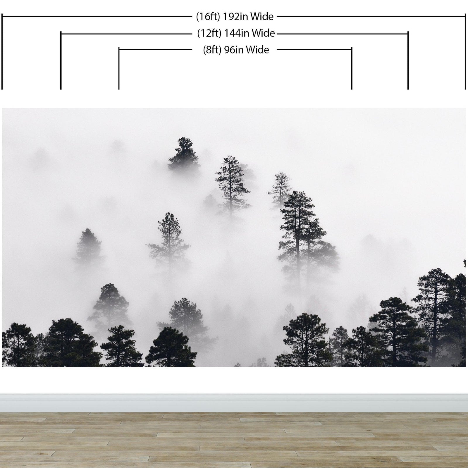 Foggy Forest Wallpaper Black and White Wall Mural. #6368