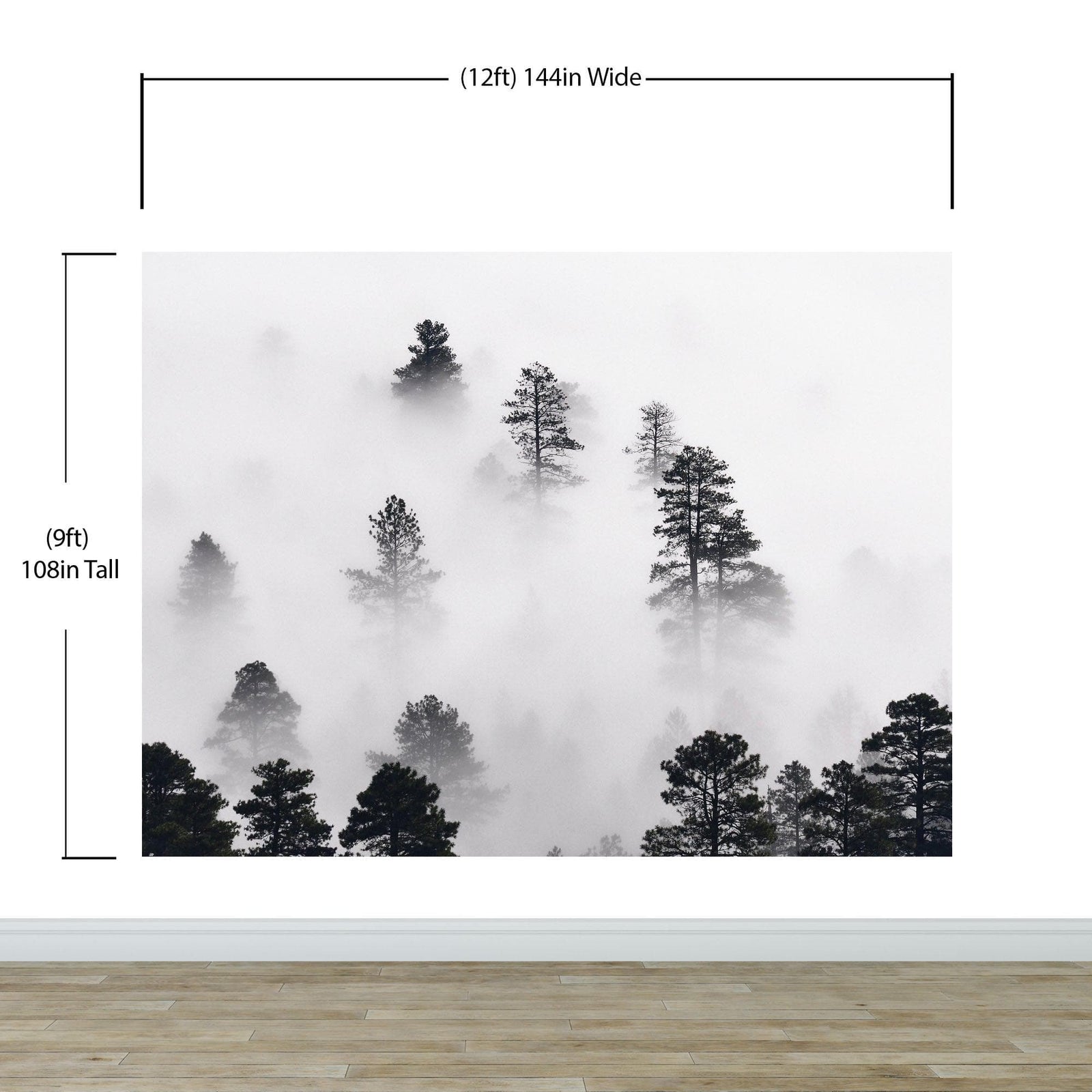Foggy Forest Wallpaper Black and White Wall Mural. #6368