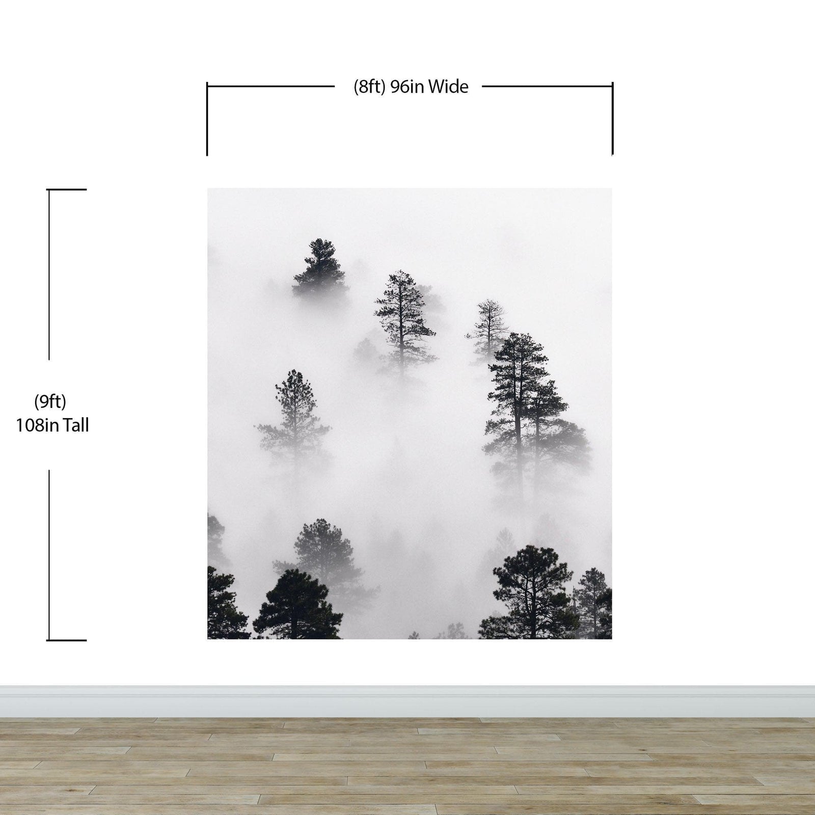 Foggy Forest Wallpaper Black and White Wall Mural. #6368