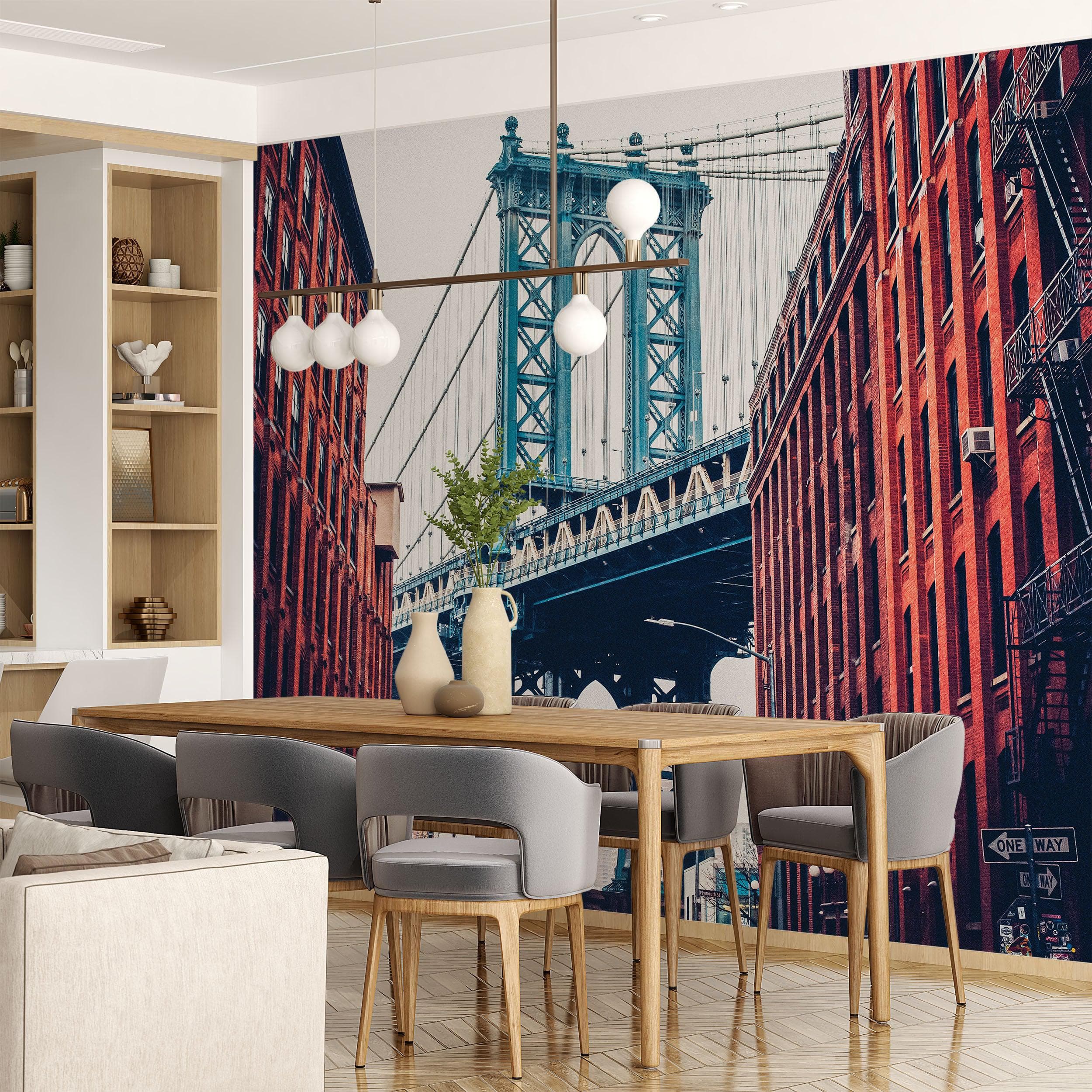 New York City Wall Mural Peel and Stick Wallpaper. Vintage Dumbo NYC. Brooklyn NY Landscape Wallpaper. #6369