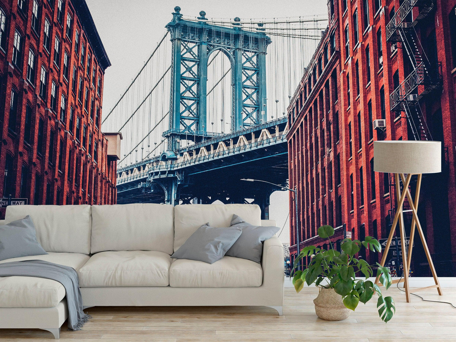 New York City Wall Mural Peel and Stick Wallpaper. Vintage Dumbo NYC. Brooklyn NY Landscape Wallpaper. #6369