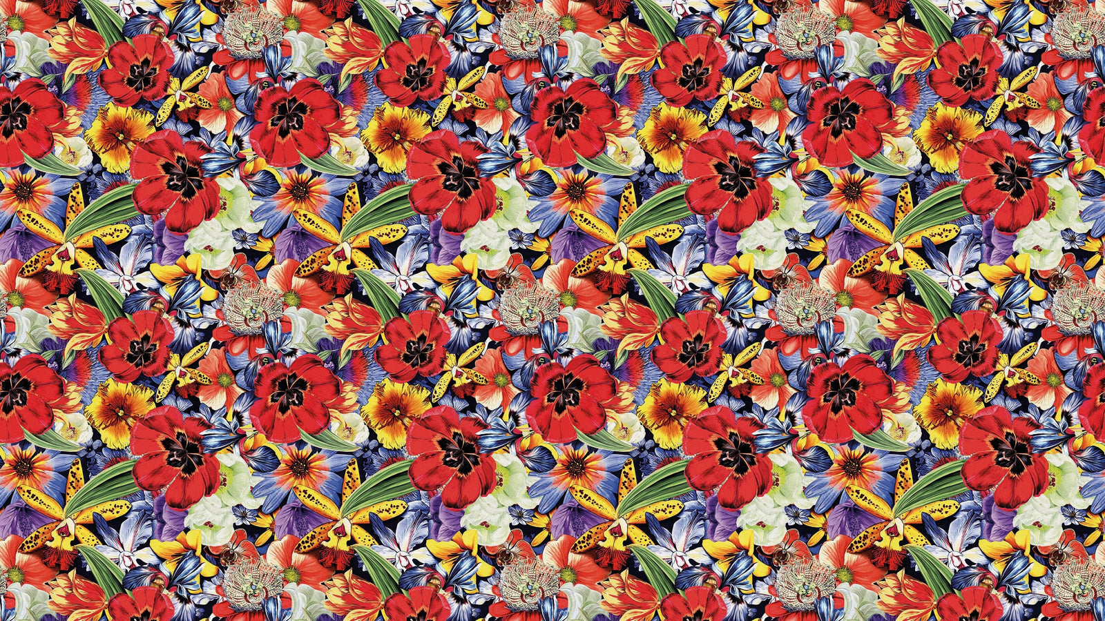 Colorful Blooming Flower Wall Mural. Tropical Floral Design Pattern Peel and Stick Wallpaper. #6370