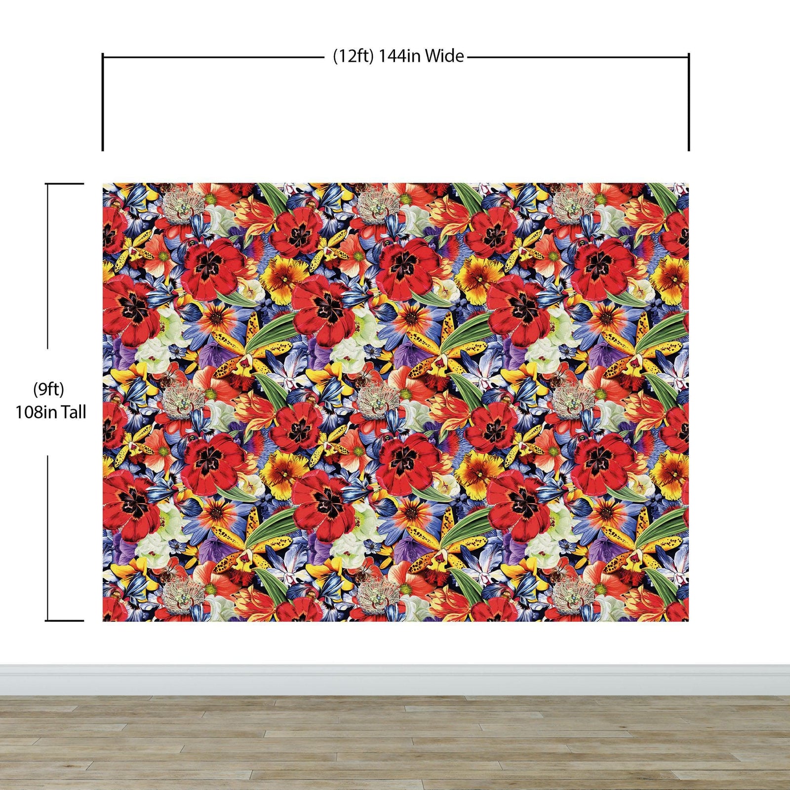 Colorful Blooming Flower Wall Mural. Tropical Floral Design Pattern Peel and Stick Wallpaper. #6370