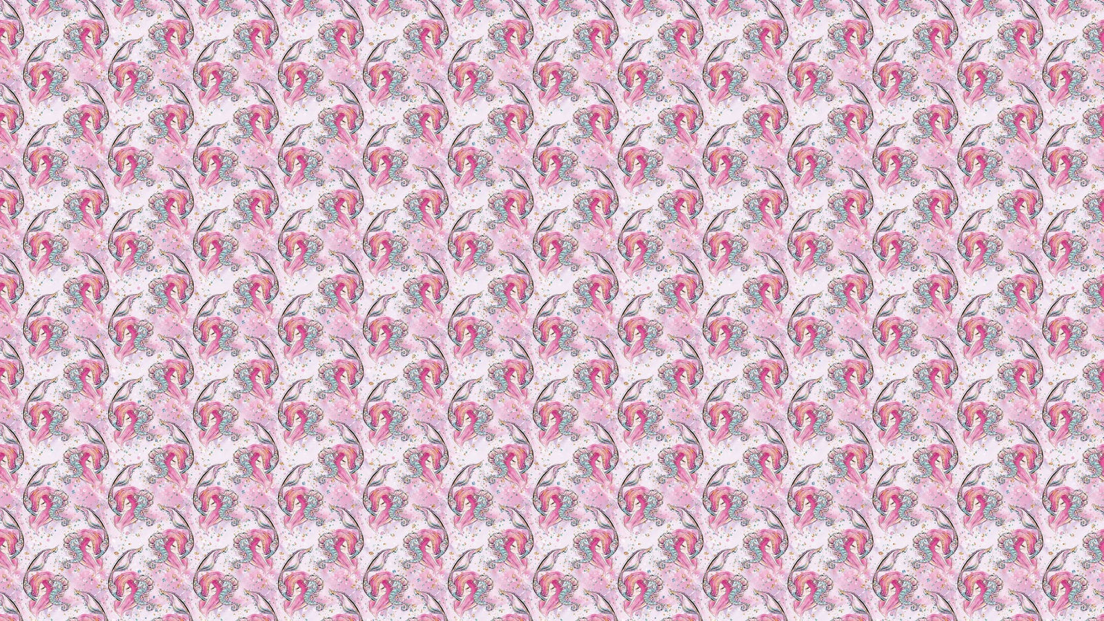 Pink Mermaid Wall Mural. Magical Cute Mermaid and Seahorse in Ocean Peel and Stick Wallpaper. #6371