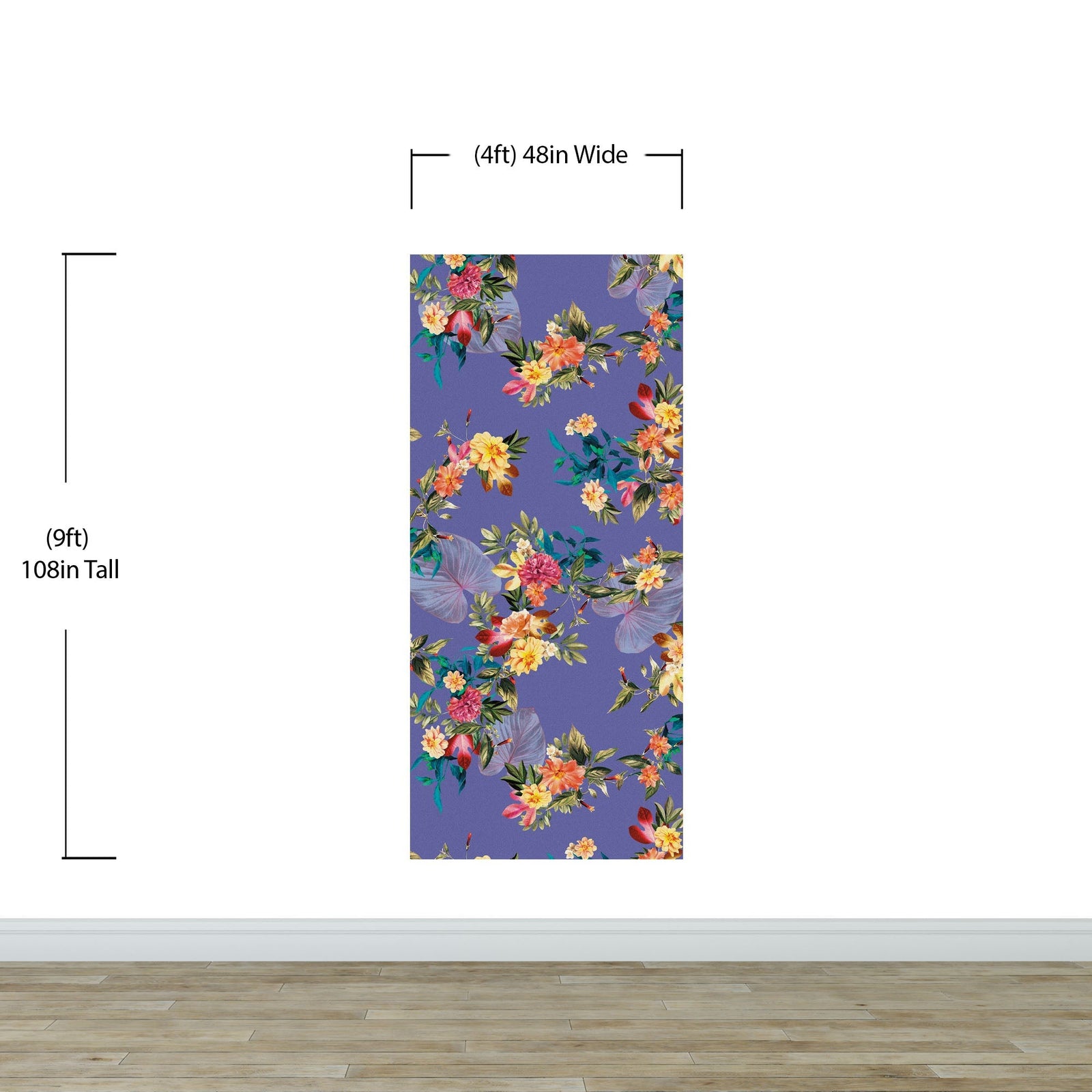 Tropical Flower Wall Mural. Paradise Botanical Flowers and Leave Purple Very Peri Color Background. #6376