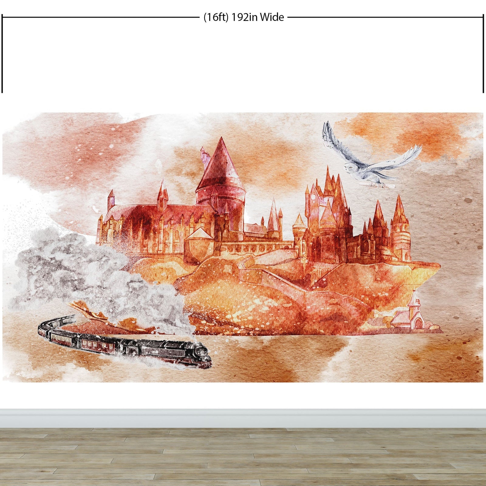Wizardly World Wall Mural. Fantasy Theme with Castle / Train / Owl Peel and Stick Wallpaper. #6373