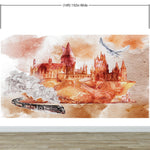 Wizardly World Wall Mural. Fantasy Theme with Castle / Train / Owl Peel and Stick Wallpaper. #6373