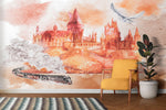 Wizardly World Wall Mural. Fantasy Theme with Castle / Train / Owl Peel and Stick Wallpaper. #6373