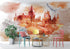 Wizardly World Wall Mural. Fantasy Theme with Castle / Train / Owl Peel and Stick Wallpaper. #6373