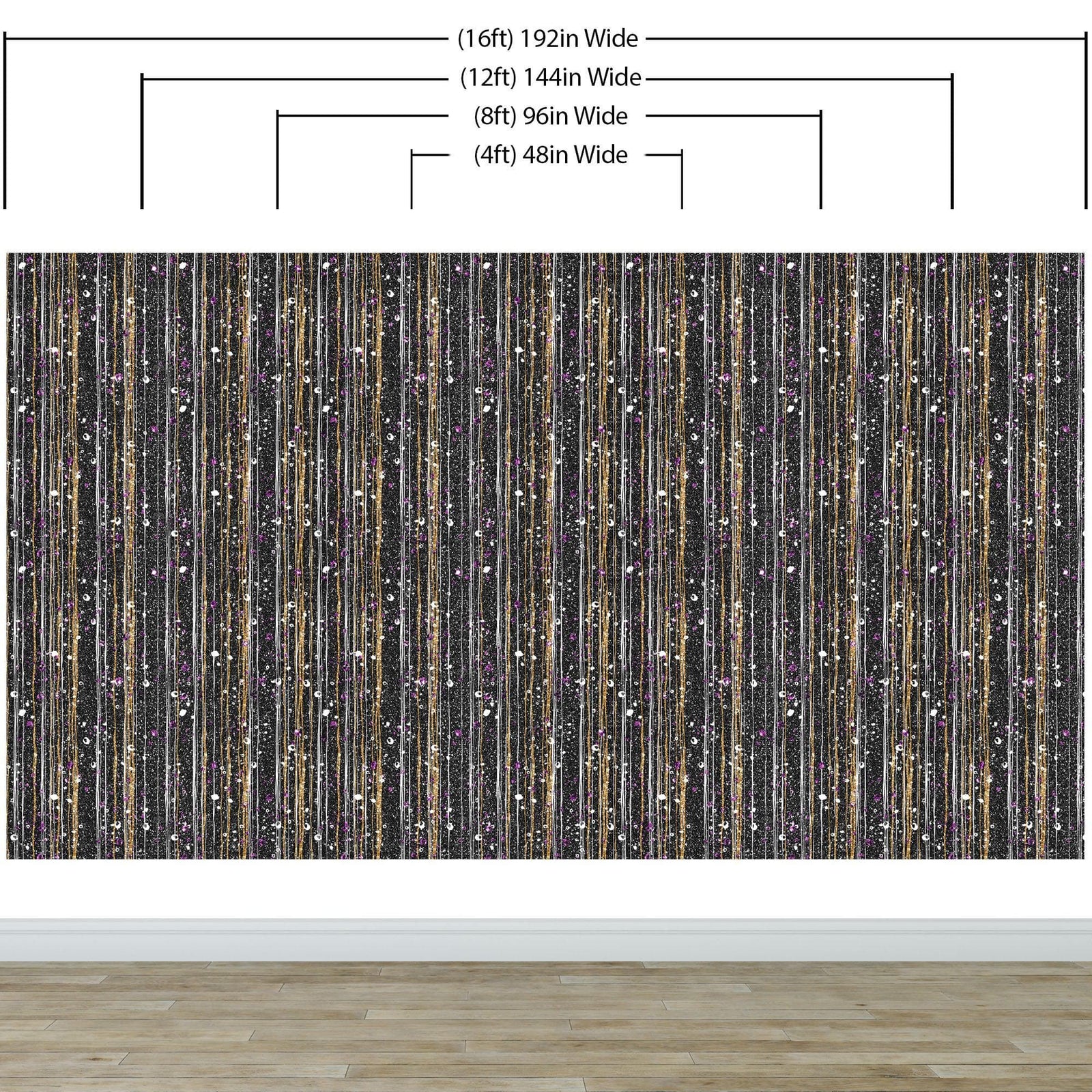 Glamour Gold Stripe Wall Mural. White and Purple Dot Peel and Stick Wallpaper. #6378