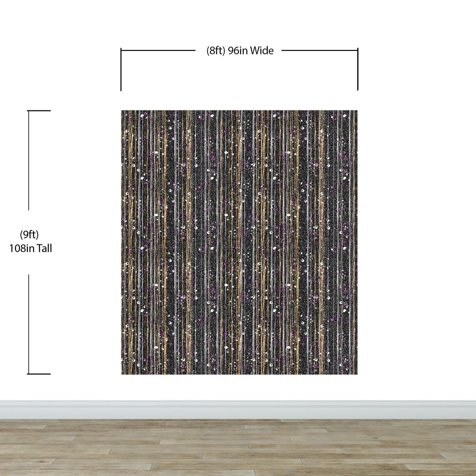 Glamour Gold Stripe Wall Mural. White and Purple Dot Peel and Stick Wallpaper. #6378