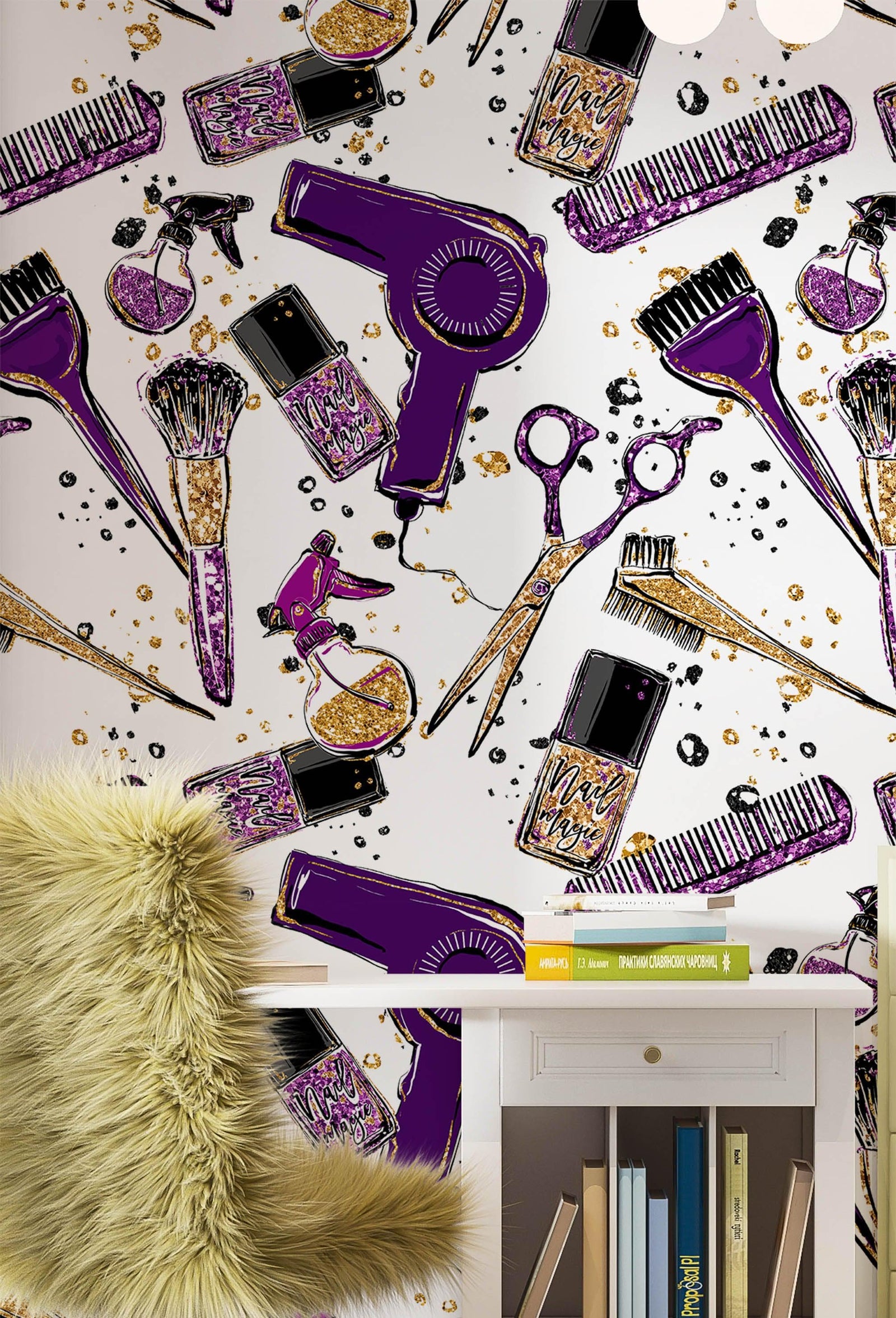 Cosmetic Beauty Room Wall Decor Mural. Fashionista Girl’s Room Decor. Makeup Vanity Decor. Peel and Stick Wallpaper. #6381