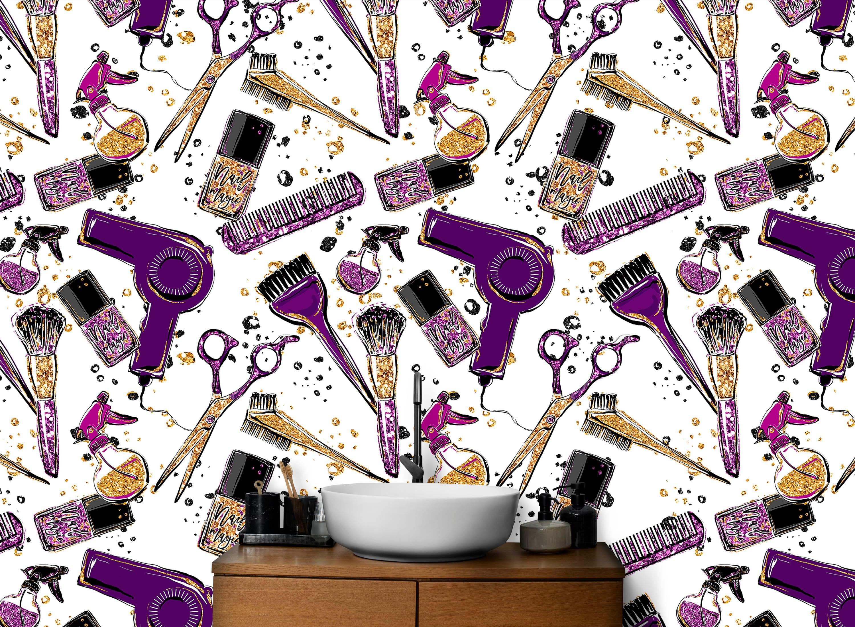 Cosmetic Beauty Room Wall Decor Mural. Fashionista Girl’s Room Decor. Makeup Vanity Decor. Peel and Stick Wallpaper. #6381