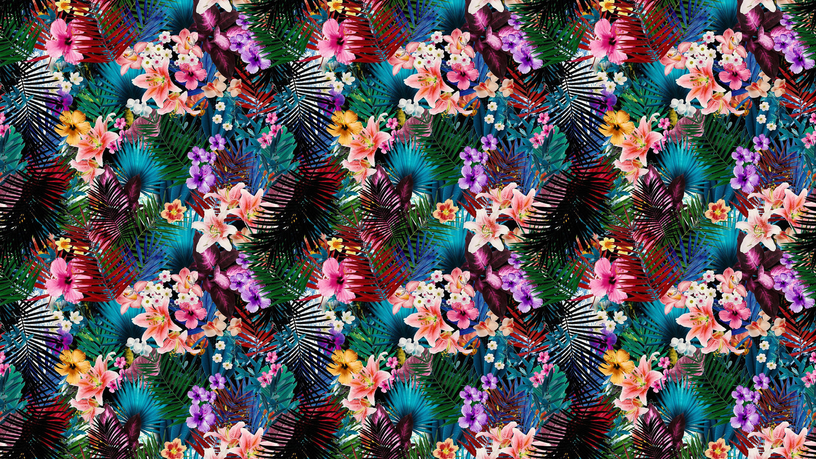 Colorful Tropical Foliage Pattern Wall Mural. Peel and Stick Wallpaper. #6382