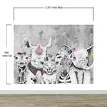 Safari Baby Animals Wall Mural. Baby Elephant, Giraffe, Rhino, Lion and Zebra Peel and Stick Wallpaper. #6383