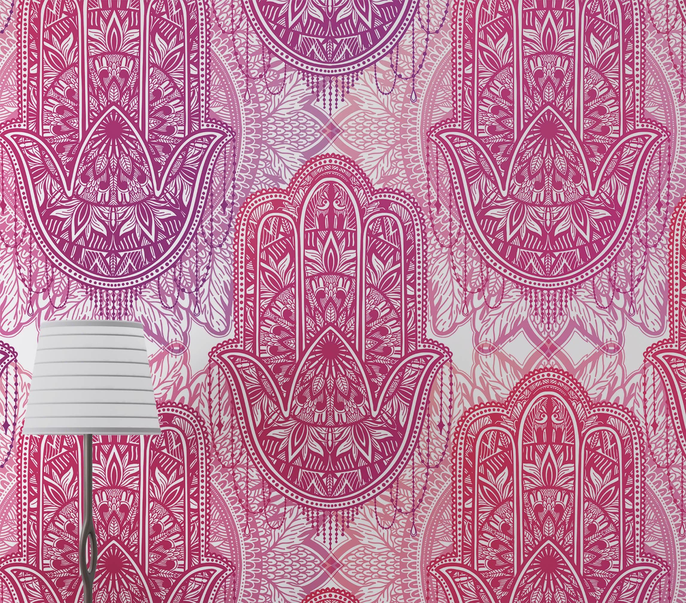 Large Floral Mandala Wall Art Wallpaper. Pink and Purple Ornament Design Peel and Stick Wall Mural. #6384