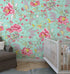 Mint Color Flower Pattern Wall Mural. Tropical Botanical Floral Peel and Stick Wallpaper. #6387