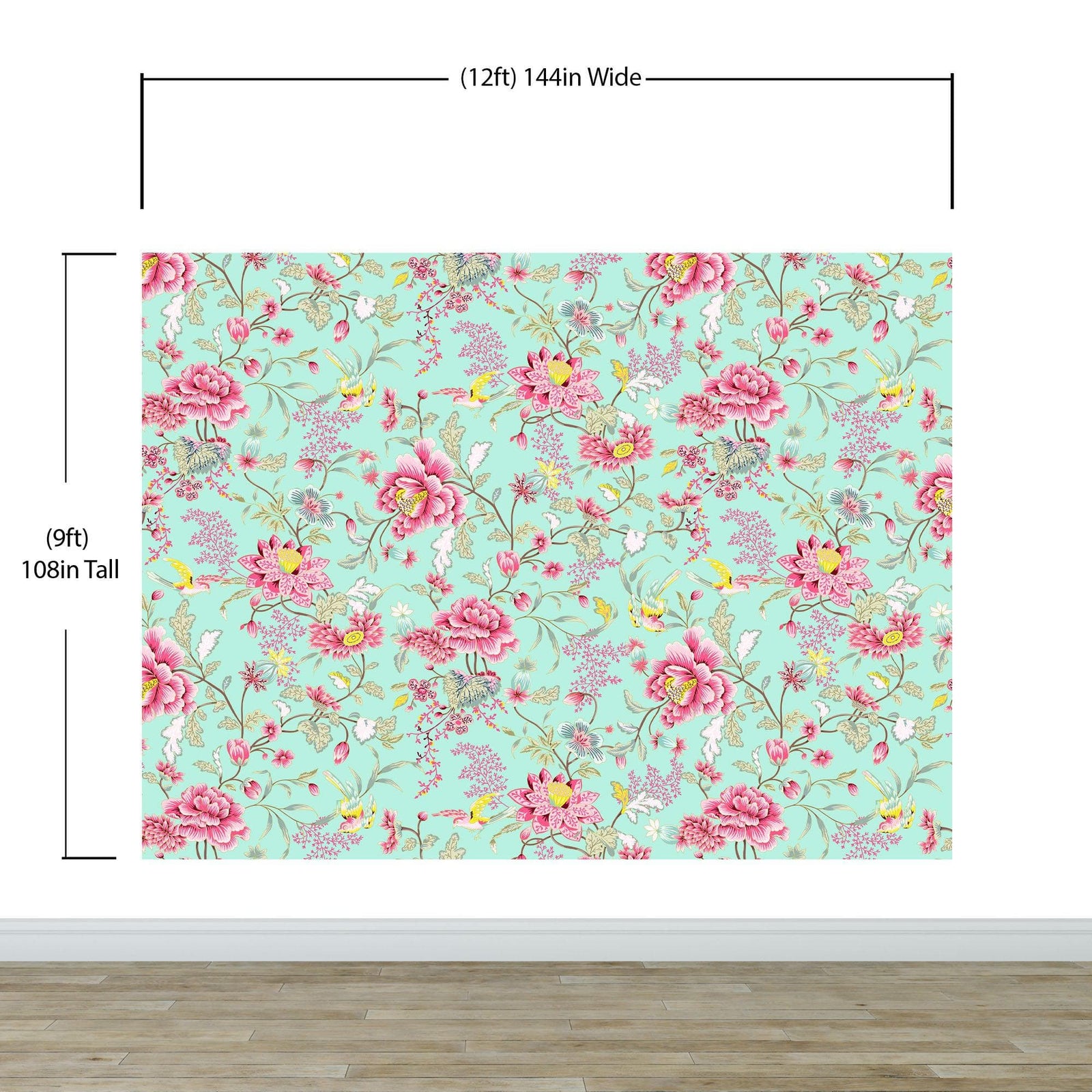 Mint Color Flower Pattern Wall Mural. Tropical Botanical Floral Peel and Stick Wallpaper. #6387