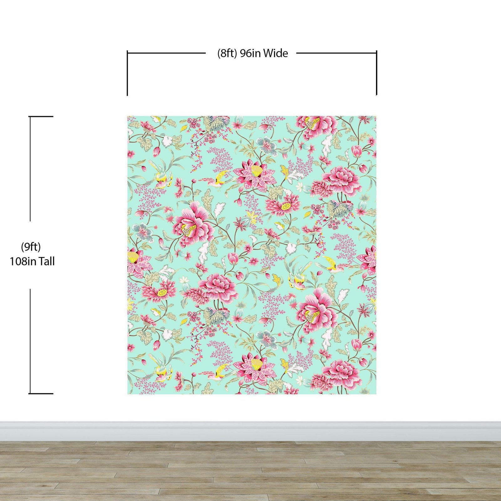 Mint Color Flower Pattern Wall Mural. Tropical Botanical Floral Peel and Stick Wallpaper. #6387