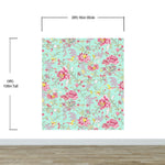 Mint Color Flower Pattern Wall Mural. Tropical Botanical Floral Peel and Stick Wallpaper. #6387