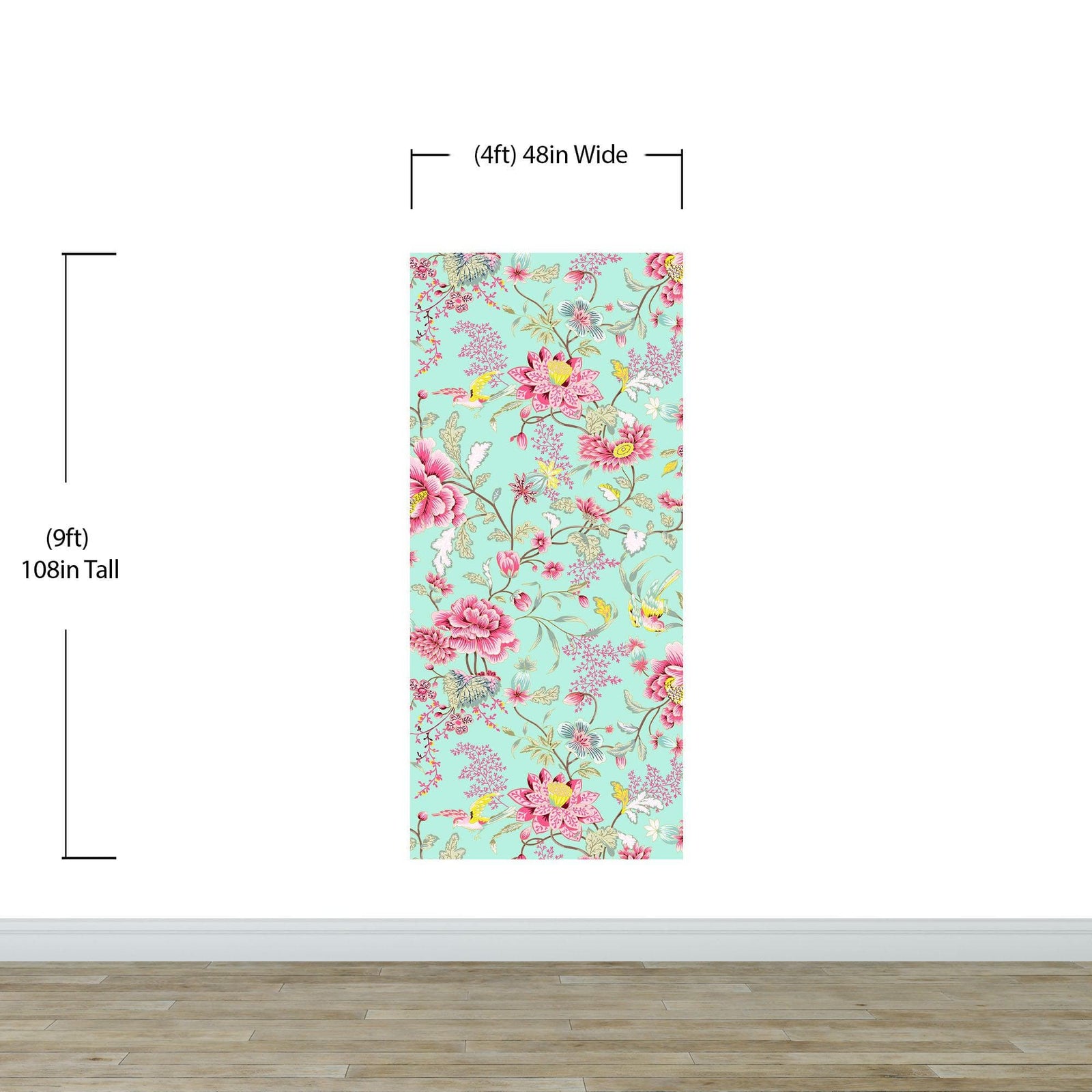 Mint Color Flower Pattern Wall Mural. Tropical Botanical Floral Peel and Stick Wallpaper. #6387