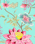 Mint Color Flower Pattern Wall Mural. Tropical Botanical Floral Peel and Stick Wallpaper. #6387