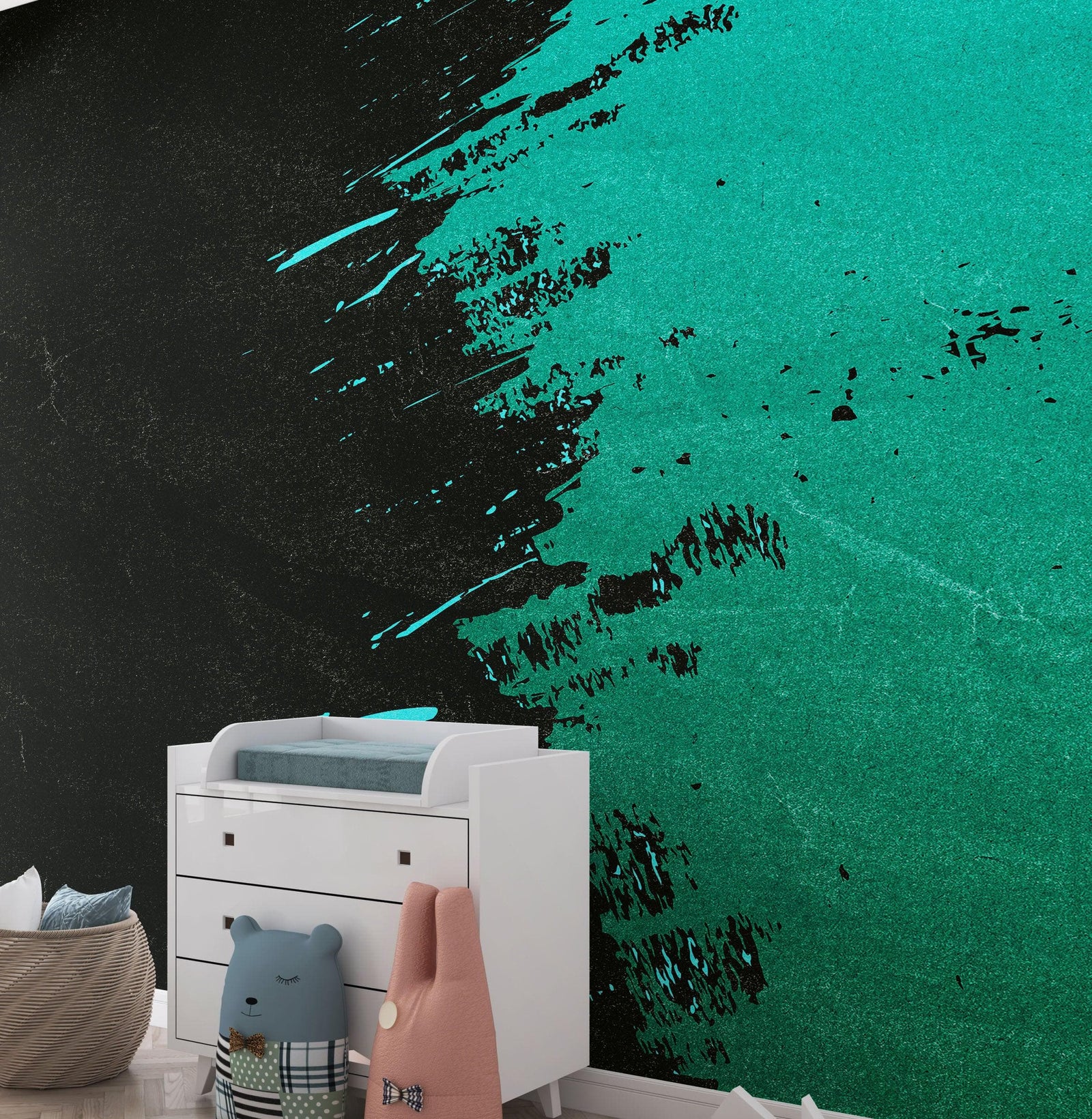 Paint Splash Wall Mural. Emerald Green Brush Stroke Peel and Stick Wallpaper. #6391