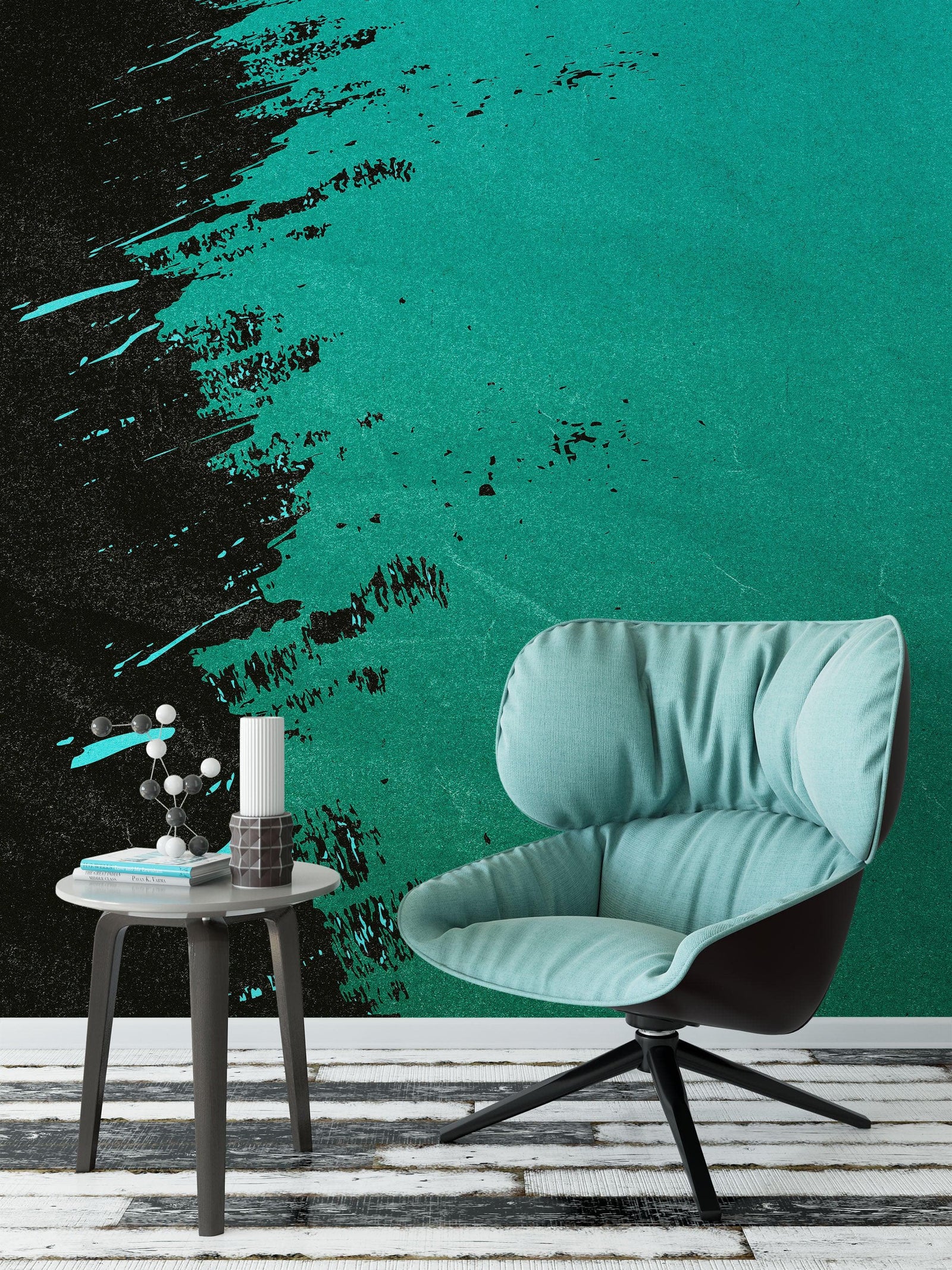 Paint Splash Wall Mural. Emerald Green Brush Stroke Peel and Stick Wallpaper. #6391