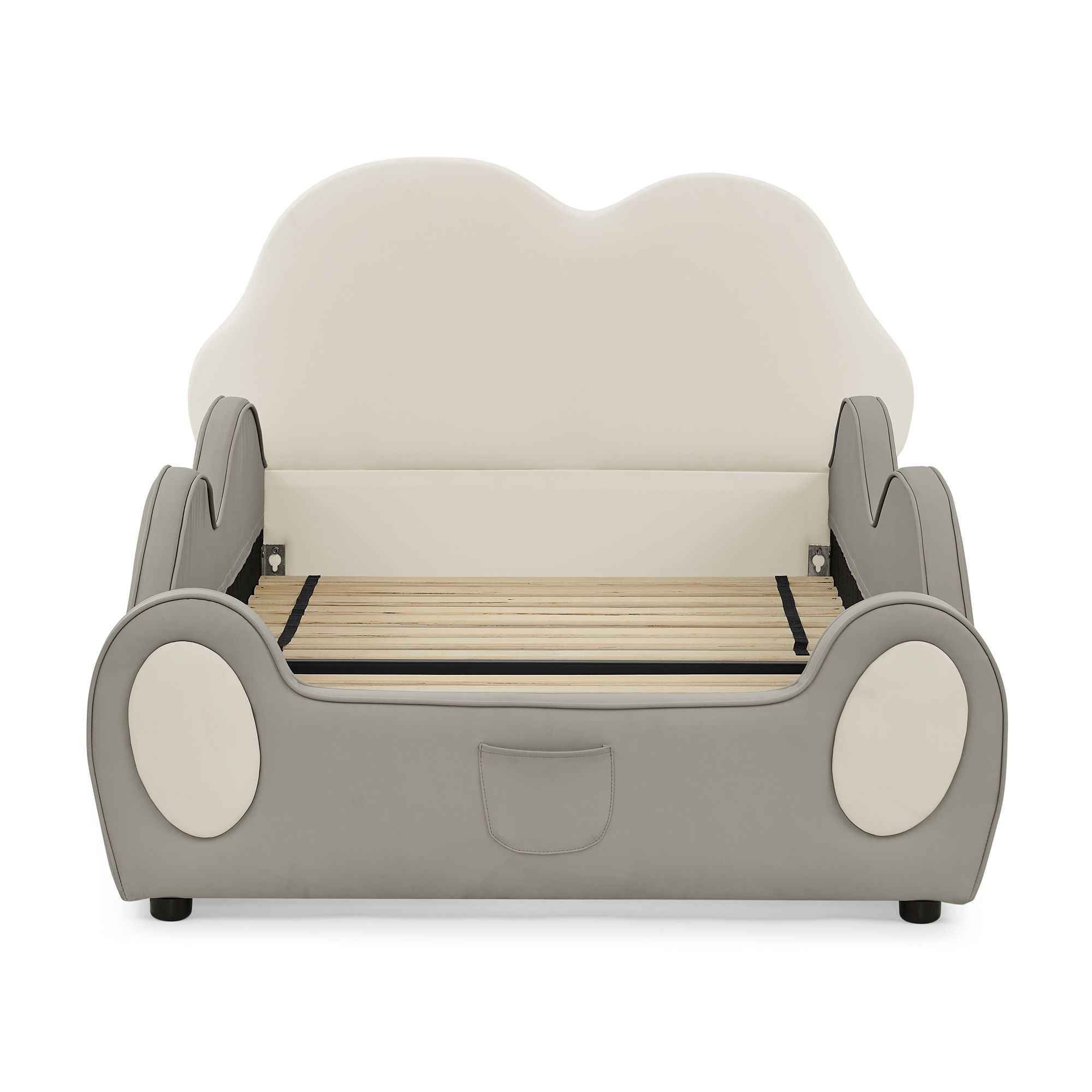 Cute Cloud Shape Bed With Guardrails Cartoon Design, Storage Pocket