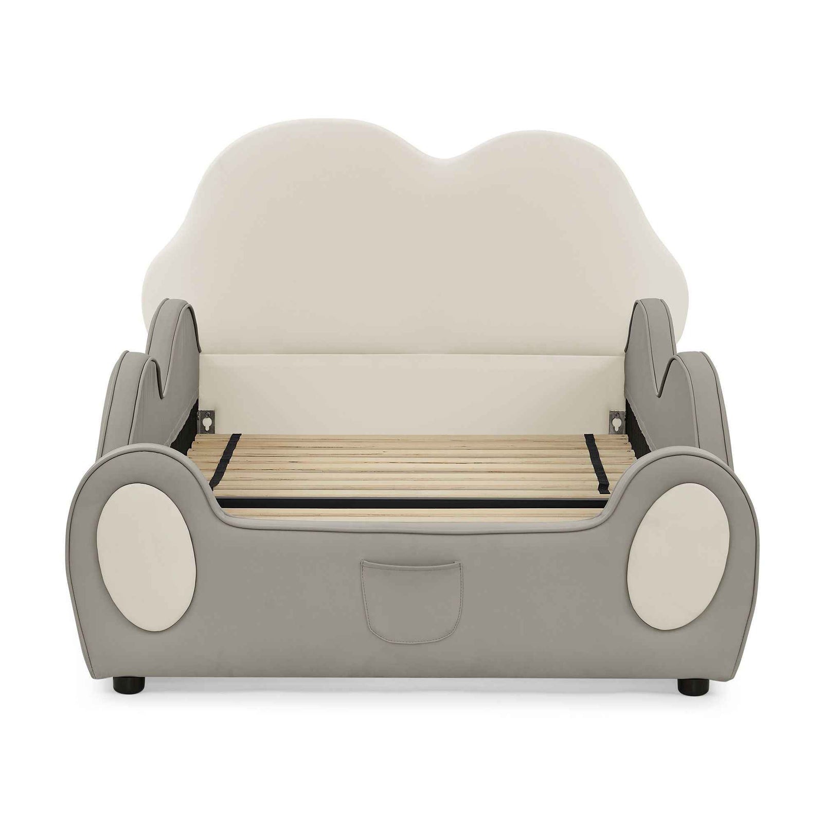 Cute Cloud Shape Bed With Guardrails Cartoon Design, Storage Pocket
