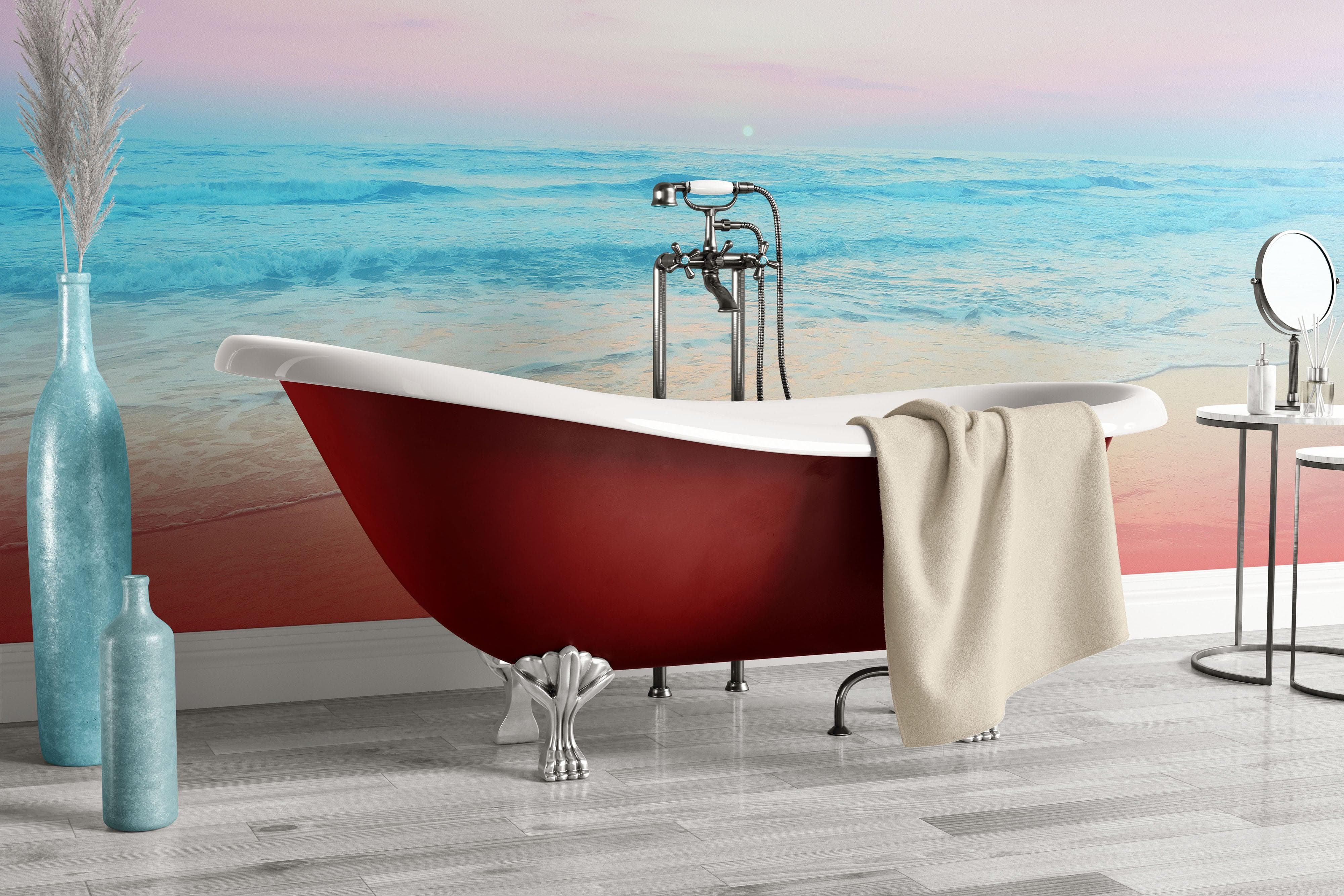 Pastel Color Sunset over the Ocean Horizon Wall Mural. Beach Theme Peel and Stick Wallpaper. #6400