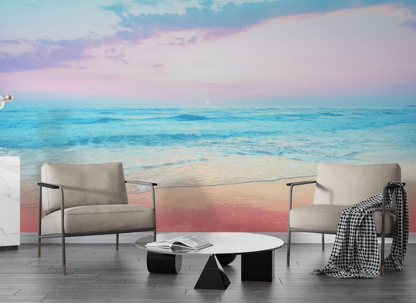 Pastel Color Sunset over the Ocean Horizon Wall Mural. Beach Theme Peel and Stick Wallpaper. #6400