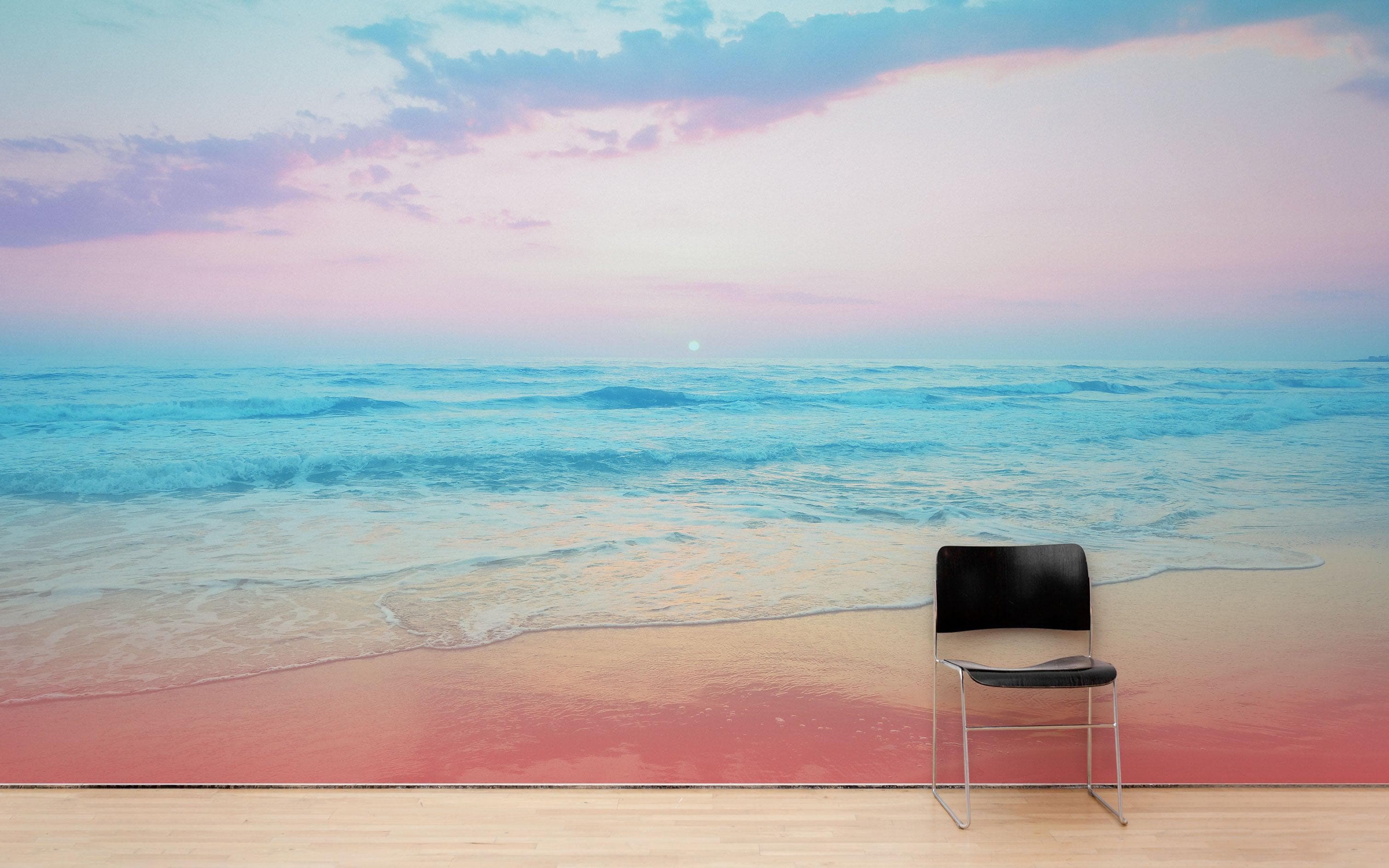 Pastel Color Sunset over the Ocean Horizon Wall Mural. Beach Theme Peel and Stick Wallpaper. #6400