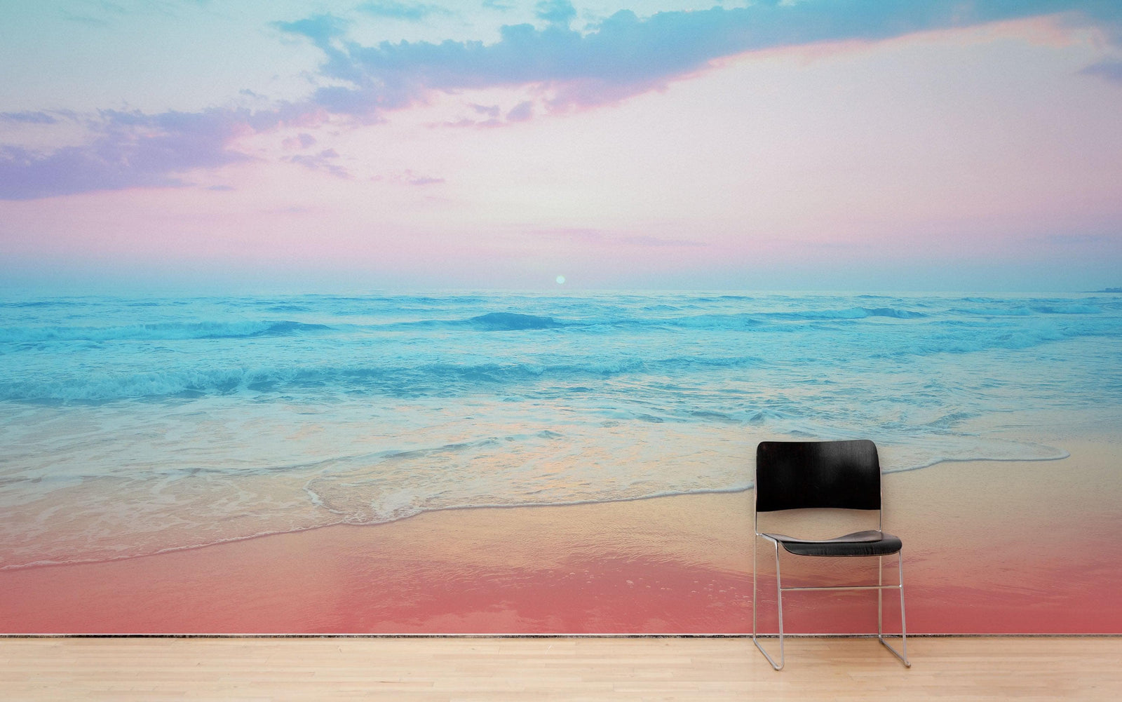 Pastel Color Sunset over the Ocean Horizon Wall Mural. Beach Theme Peel and Stick Wallpaper. #6400