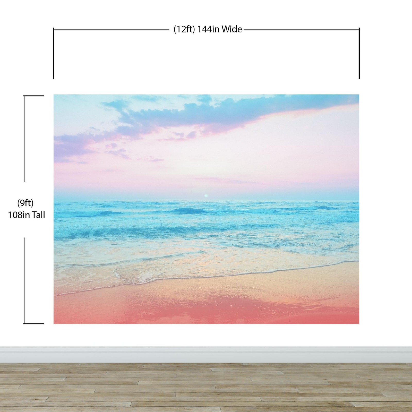 Pastel Color Sunset over the Ocean Horizon Wall Mural. Beach Theme Peel and Stick Wallpaper. #6400