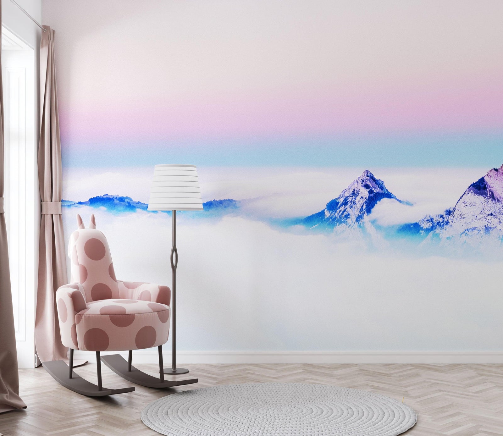 Pastel Color Mountain View on Top of Clouds Wall Mural. Peel and Stick Wallpaper / Removable Wall Mural. #6402