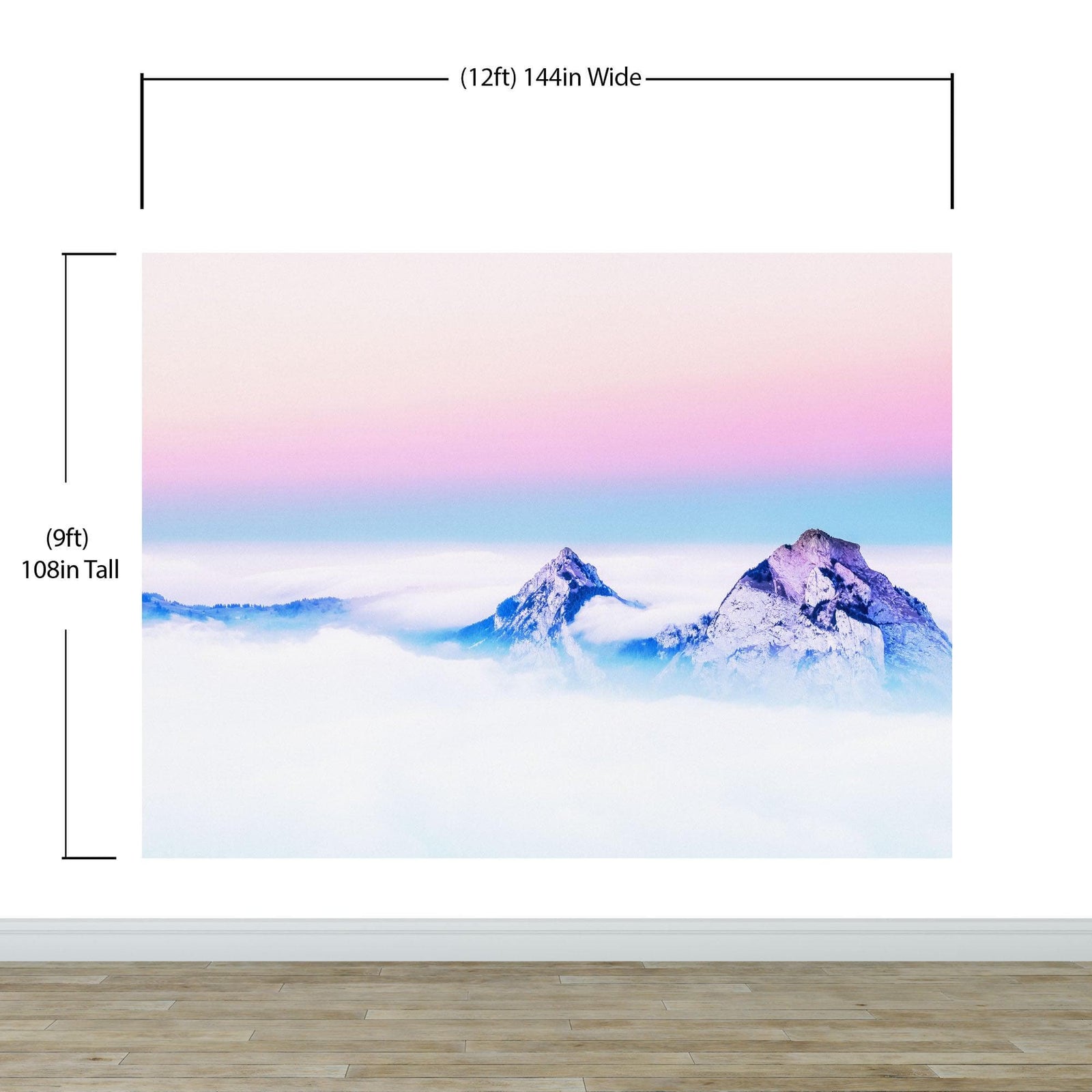 Pastel Color Mountain View on Top of Clouds Wall Mural. Peel and Stick Wallpaper / Removable Wall Mural. #6402