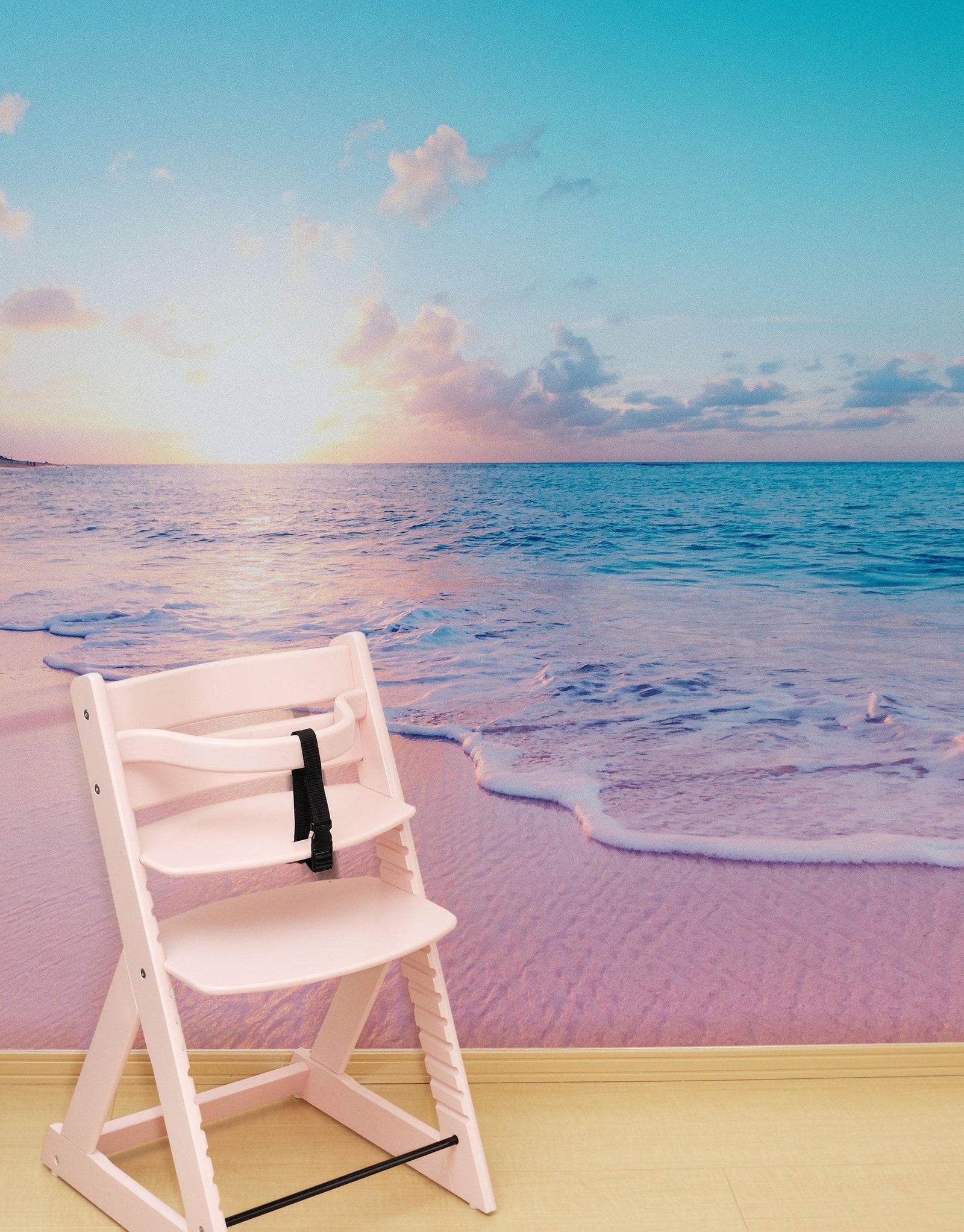 Pastel Color Sunset over Paradise Beach Wall Mural. Pastel Pink and Blue Color Scheme Peel and Stick Wallpaper. #6404