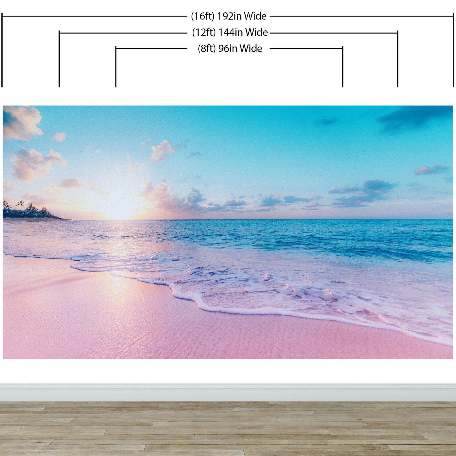 Pastel Color Sunset over Paradise Beach Wall Mural. Pastel Pink and Blue Color Scheme Peel and Stick Wallpaper. #6404