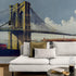 Vintage Brooklyn Bridge Illustration Wallpaper Mural - The Great East River Suspension Bridge. #6408