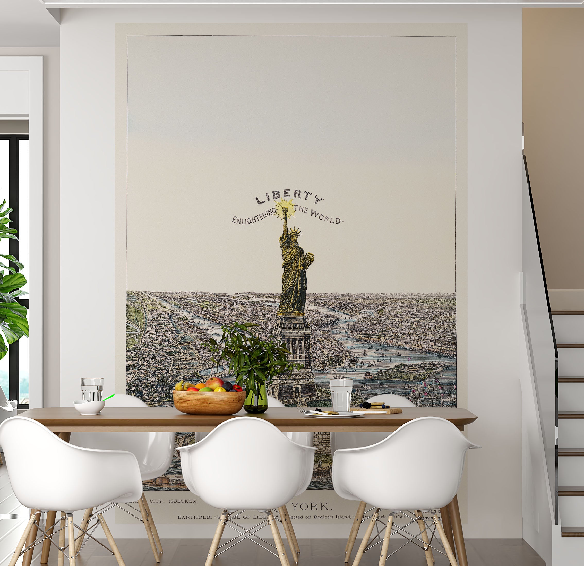 Vintage Illustration of the Statue of Liberty Wall Mural. The Great Bartholdi Statue, Liberty Enlightening the World Peel and Stick Wallpaper. #6409
