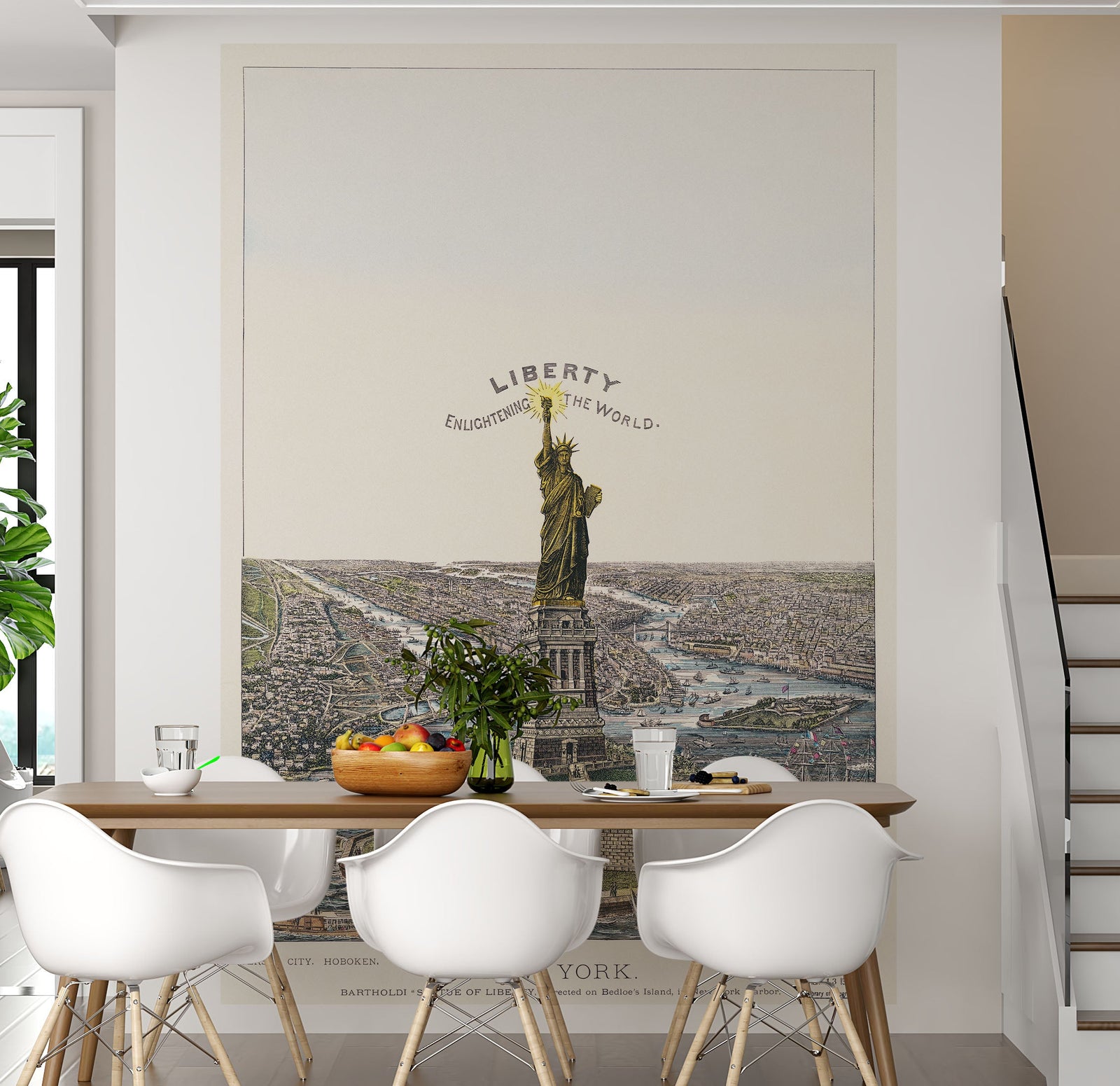 Vintage Illustration of the Statue of Liberty Wall Mural. The Great Bartholdi Statue, Liberty Enlightening the World Peel and Stick Wallpaper. #6409