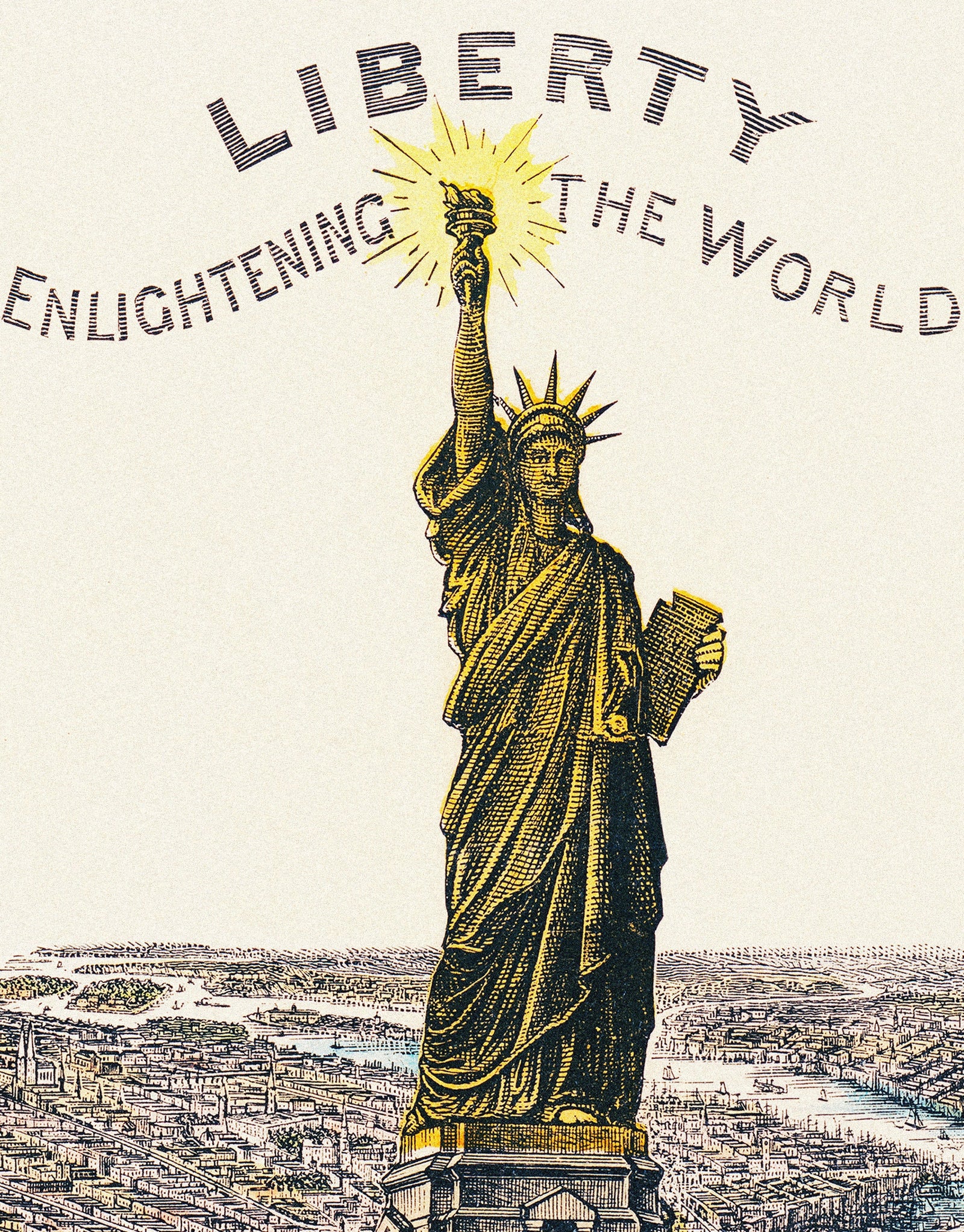 Vintage Illustration of the Statue of Liberty Wall Mural. The Great Bartholdi Statue, Liberty Enlightening the World Peel and Stick Wallpaper. #6409