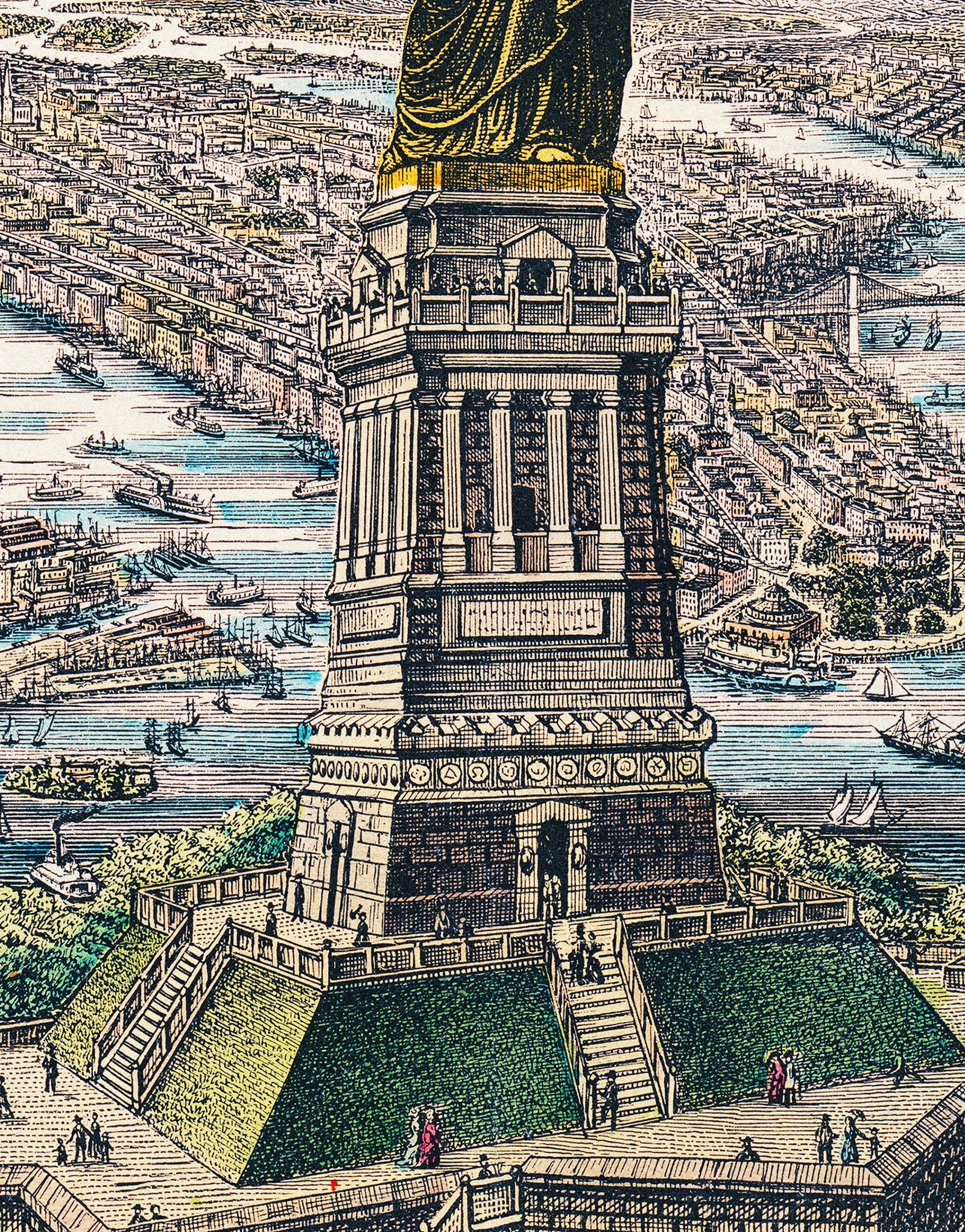 Vintage Illustration of the Statue of Liberty Wall Mural. The Great Bartholdi Statue, Liberty Enlightening the World Peel and Stick Wallpaper. #6409